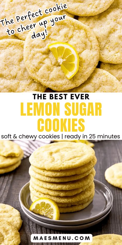 This Lemon Sugar Cookies Recipe is a must try baking recipe this summer. These easy, homemade cookies are the perfect blend of sweet and tangy, with a soft buttery chewy texture. Ready in just 25 minutes these lemon sugar cookies are the perfect treat for your summer picnics or road trips. Get the recipe for these delicious cookies here. #summercookies #summerpicnictreats #sugarcookies Moist Lemon Cookies, Gf Lemon Cookies, Homemade Cookies From Scratch, Yellow Cookies, Lemon Sugar Cookies Recipe, Lemon Cookies Easy, Easy Homemade Cookies, Butter Sugar Cookies, Lemon Cookies Recipes