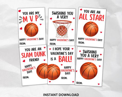 Kids Basketball Valentines Cards Printable, Sports Valentine Class Gift, Boy Valentines Cards, Classmate Valentines Exchange Basketball Card Basketball Valentines, Boy Valentines, Printable Sports, Printable Valentines Cards, Kids Basketball, Class Gift, Valentines For Boys, Cards Printable, Basketball Cards