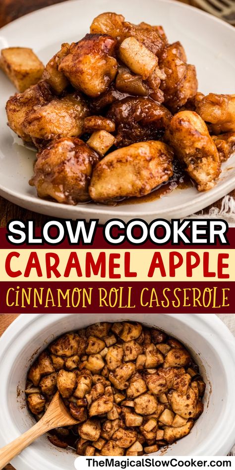 Slow Cooker Caramel Apple Cinnamon Roll Casserole Sweet Breakfast Casserole Crockpot, Crockpot Apples And Cinnamon Rolls, Slow Cooker Cinnamon Roll Casserole, Fresh Apples And Cinnamon Rolls, Apple Carmel Rolls, Crockpot Cinnamon Rolls With Apples, Cinnamon Rolls In Crockpot, Cinnamon Roll Casserole Crockpot, Crockpot Cinnamon Apples