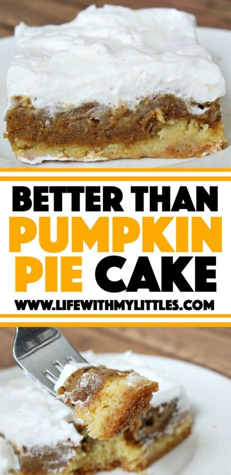 Better Than Pumpkin Pie Cake is the perfect Thanksgiving or fall dessert. With a cake layer on the bottom, and a crunchy brown sugar topping, it is divine! Pumpkin Pie Cake, Peter Pumpkin, Pumpkin Pie Cheesecake, Pumpkin Eater, Yummy Deserts, Vegetarian Cake, Salty Cake, Fall Cakes, Perfect Thanksgiving