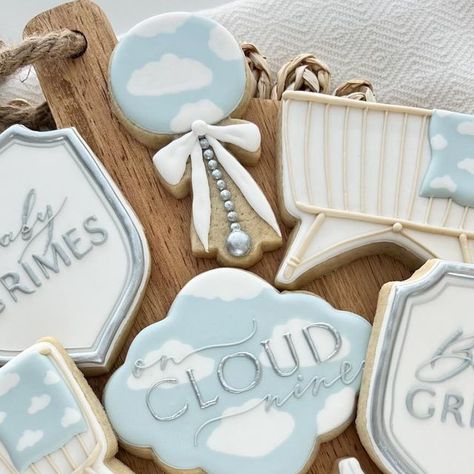 Louise & Co. Cookies on Instagram: "ON CLOUD 9 ☁️" Airplane Baby Shower Cookies, Cloud Baby Shower Cookies, Cloud 9 Cookies, Gender Reveal Cookies, Airplane Baby Shower, Airplane Baby, Shower Cookies, Baby Cookies, Cloud Nine