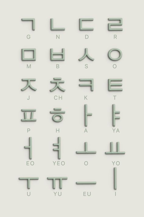 Korean Alphabet Letters, Korean Alphabet Hangul, Korean Wall Decor, Hangul Alphabet, Korean Typography, Learning Korean Grammar, Korean Crafts, Learn Basic Korean, Learn Korean Alphabet