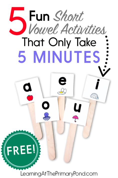 5 Fun Short Vowel Activities That Only Take 5 Minutes - Learning at the Primary Pond Vowel Lesson Kindergarten, Vowel Activity For Kindergarten, Vowel Activities For Kindergarten, Vowels Kindergarten, Vowel Sounds Activities, Esl Phonics, Vowel Lessons, Short Vowel Activities, Teaching Vowels