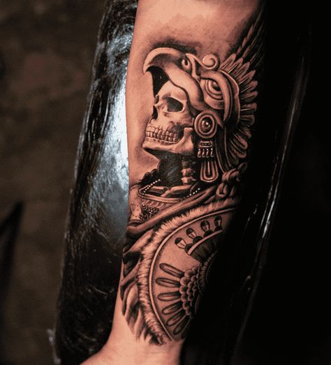 Tattoo Ideas Aztec, Heritage Tattoo, Neck Tattoos For Men, Fenrir Tattoo, Aztec Warrior Tattoo, Aztec Tattoos Sleeve, Azteca Tattoo, Mexico Tattoo, Mayan Tattoos