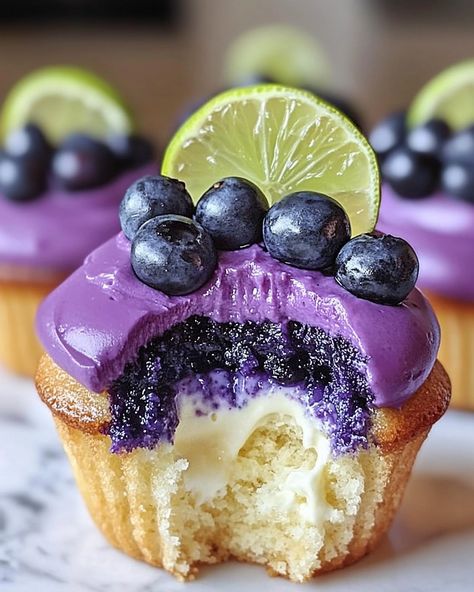 Blueberry Lime Cheesecake Cupcakes, Blueberry Topping, Lime Cheesecake, Cupcake Cake Designs, Cheesecake Cupcakes, Cheesecake Filling, Dessert Ingredients, Frozen Blueberries, Graham Cracker