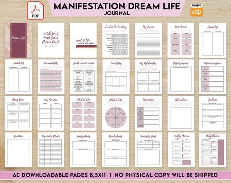 Manifestation Dream Life Journal We 8.5x11 60 Pages | Etsy Canada Dream Life Journal, List Of Emotions, Journal Manifestation, Vision Board Party, Life Binder, Life Journal, Wheel Of Life, Planner Inspiration, Journal Template