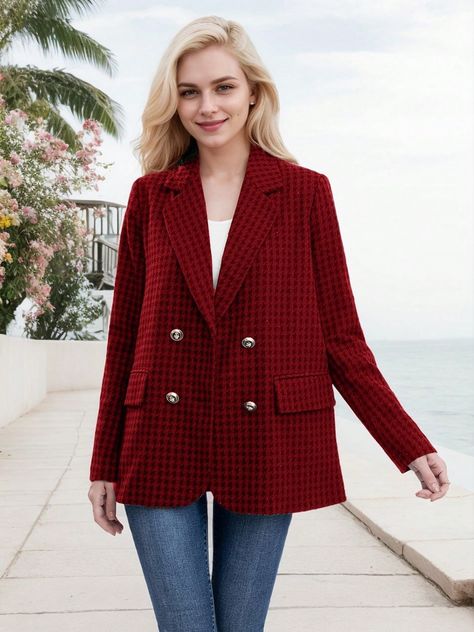 Women's Fashion Plaid Blazer Jacket - Stylish Checkered Suit Coat For A Chic Look Red Casual,Elegant  Long Sleeve Polyester Plaid Regular Slight Stretch  Women Clothing, size features are:Bust: ,Length: ,Sleeve Length: Checkered Suit, Suit Coat, Plaid Blazer, Suits Coats, Blazers For Women, Chic Look, Suits For Women, Blazer Jacket, Women Clothing