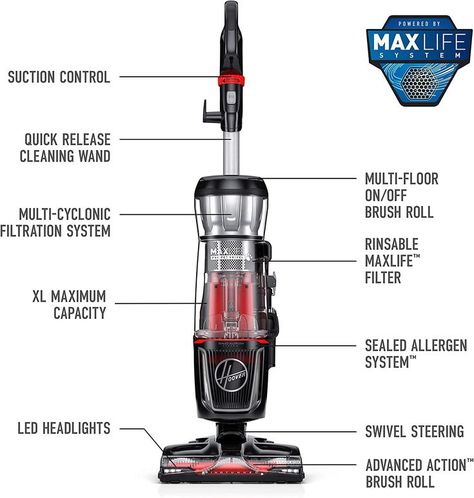 Hoover MAXLife Pro Pet Swivel Bagless Upright Vacuum Cleaner, HEPA Media Filtration, For Carpet and Hard Floor, UH74220PC, Black Dirt Cup, Cat Stain, Deck Box Storage, Power Clean, Brush Roll, Cordless Vacuum Cleaner, Upright Vacuums, Cordless Vacuum, Screwdriver Set