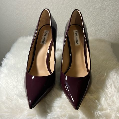 Steve Madden Stiletto Pumps Burgundy Patent 5in Heel Height Stiletto Pointed Toe Brand New (Never Worn) W/O Original Box Cruise Prep, Maroon Heels, Elegant Shoes Heels, Burgundy Pumps, Pointed Shoes, Steve Madden Pumps, Burgundy Heels, Purple Heels, Shoes Heels Classy