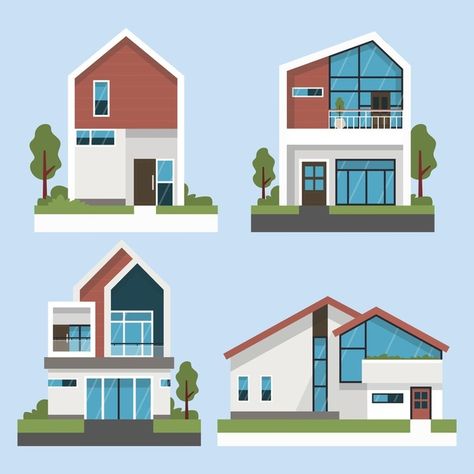 3d Flat Design, Flat Building Illustration, 3d House Illustration, Building Illustration Architecture, House Flat Design, Modern House Illustration, Building Illustration Vector, Digital Art House, Small House Drawing