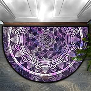 Circle Area Rug, Entrance Home, Home Front Door, Outdoor Entrance, Front Door Mat, Mandala Flower, Round Door, Purple Area Rugs, Home Entrance