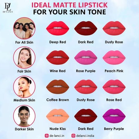 Matte Lipstick Shades For Medium Skin, Warm Skin Tone Colors, Nude Colour Lipstick, Perfect Lipstick Shade, Vaseline Beauty Tips, Beauty Treatments Skin Care, Matte Lipstick Shades, Lipstick For Dark Skin, Lipstick For Fair Skin