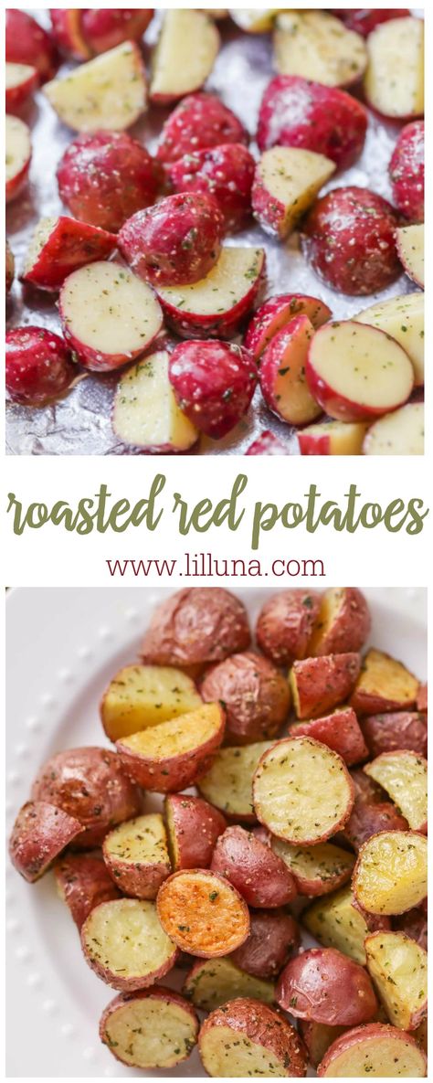 Oven roasted red potatoes are the perfect addition to any dinner! This crispy, seasoned side dish will add flavor and color to your meal. Red Potatoes Oven, Baked Red Potatoes, Oven Roasted Red Potatoes, Red Potato Recipes, Roasted Red Potatoes, Seasoned Potatoes, Potato Dishes, Red Potatoes, Oven Roast