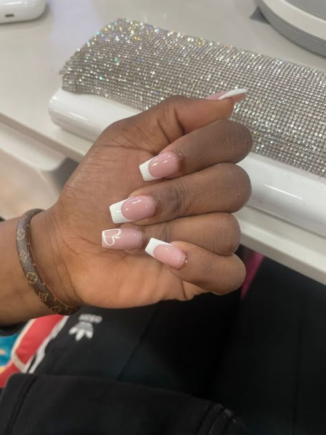 Acrylic Nails Coffin Middle Length, Nails For 11-12 Year, Sixth Form Nails, Grad Nails Acrylic, Short White Nails With Design, Pink And White French Tip Nails, White French Tip Nails With Design, Nail Ideas For The Summer, Confirmation Nails