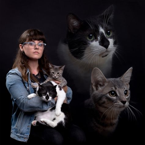 1980s-style Portraits of Pets and Their Humans Cat Family Portrait, Double Exposure Portraits, Pet And Owner, Double Exposure Portrait, Pet Portraiture, Dog Portraits Art, Double Exposure Photography, Awkward Family Photos, 밈 유머