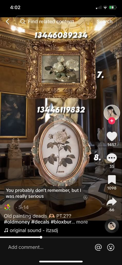 Rococo Bloxburg Code, Bloxburg Victorian Painting Codes, Old Painting Decals Bloxburg, Bloxburg Old House Ideas, Old Bloxburg Decals, Old House Bloxburg, Paris Bloxburg Decal, Coquette Mirror Decals Bloxburg, Old Money Bloxburg Decals