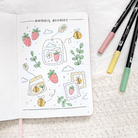 @dove.bujo shared a photo on Instagram: “Here is an august doodle page! Sorry for not posting for a week, I’ve been adjusting to my first week of school. My senior year has…” • Aug 20, 2021 at 1:24pm UTC Senior Year Doodles, Bujo Year Cover Page, Doodles Cottagecore, Bujo First Page Ideas, Month Doodles, August Doodles, New Year Sketch, Bee Drawings, Journaling 2024