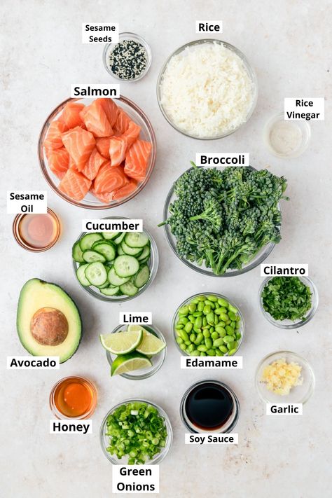 Teriyaki Salmon Bites, Crispy Broccoli, Rice Bowls Healthy, Sushi Bowl Recipe, Poke Bowl Recipe, Salmon Rice Bowl, Salmon Rice, Healthy Bowls Recipes, Rice Bowls Recipes