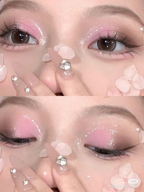 Y2k Makeup, Pink Eye Makeup, Cute Eye Makeup, Doll Eye Makeup, Kawaii Makeup, Ethereal Makeup, Basic Makeup, Cute Makeup Looks, Asian Eye Makeup