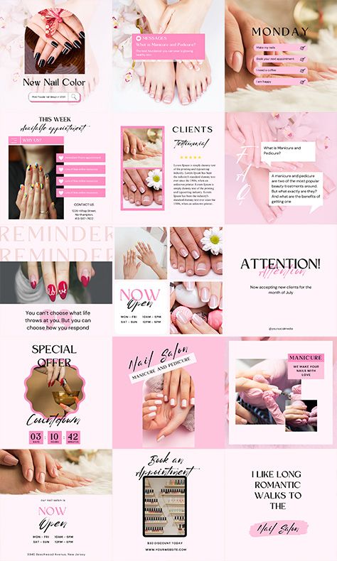 These Instagram post templates are perfect for nail technicians, nail artists, beauty salons, influencers, bloggers, and social media managers. Get these Instagram templates to make your social media content look professional and stylish! These templates are INSTANT DOWNLOADABLE and FULLY EDITABLE. No need for Acrobat, Word, or the installation of any fonts. 💗 WHAT'S INSIDE? 50 Instagram story templates (You'll get a PDF file with a direct link to the templates) 💗 Nail Instagram Story, Beauty Salon Branding, New Nail Colors, Nail Art Instagram, Beauty Salons, Highlight Cover, Instagram Nails, Story Templates, Social Media Page Design