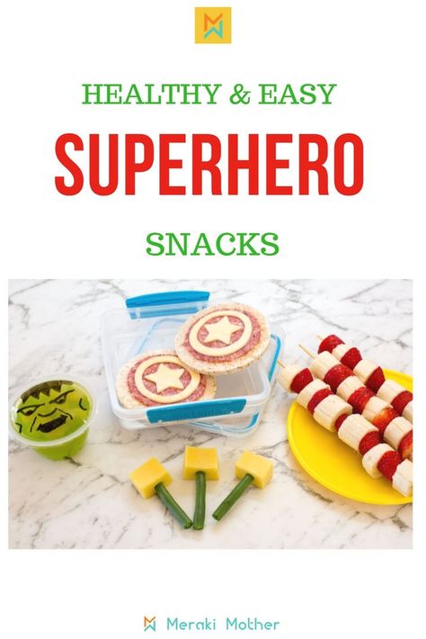 Healthy and easy super hero snacks for school lunches or at home #superhero #avengers #avengersinfinity Super Hero Snacks, Avengers Birthday Party Food, Superhero Snacks, Superhero Party Food, Snacks For School Lunches, Snacks For School, Avengers Birthday Party, Summer Preschool Activities, Kid Lunches