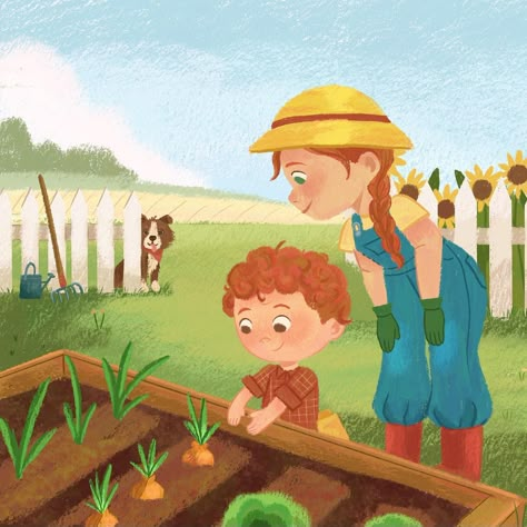 ✨HAPPY BOOK BIRTHDAY to From the Farm,to Our Table ✨ written by Sarah Rowe and published by Gnome Road Publishing. Based on the author’s homesteading lifestyle, this book is sure to be a hit with farm- loving (and curious!) kids. Colorful, playful illustrations add layers of warmth and fun as readers follow twin siblings across the family farm to gather ingredients to make a shepherd’s pie.🥧🥕🐓🌾 Thanks to everyone who was involved in making this amazing book! It was so fun to illustr... Farm Illustration, Twin Siblings, Illustration Process, Illustration For Kids, Book Birthday, Happy Books, Curious Kids, Picture Books Illustration, Thanks To Everyone