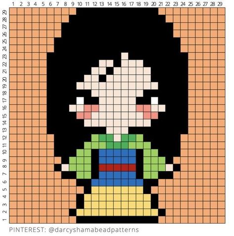 Pixel Art Pattern Princess, Perler Bead Patterns Disney Princess, Perler Bead Patterns Princess, Pixel Art Pattern Disney Princesses, Disney Princess Pixel Art Grid, Mulan Perler Beads, Pixel Drawing Disney, Mulan Cross Stitch, Pixel Disney Art