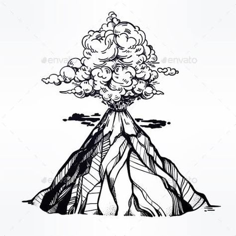 Geology Tattoo, Nature Disaster, Volcano Drawing, Volcano Art, Illustration Tattoo, Парные Тату, Infinity Tattoos, Trash Polka, Vector Hand