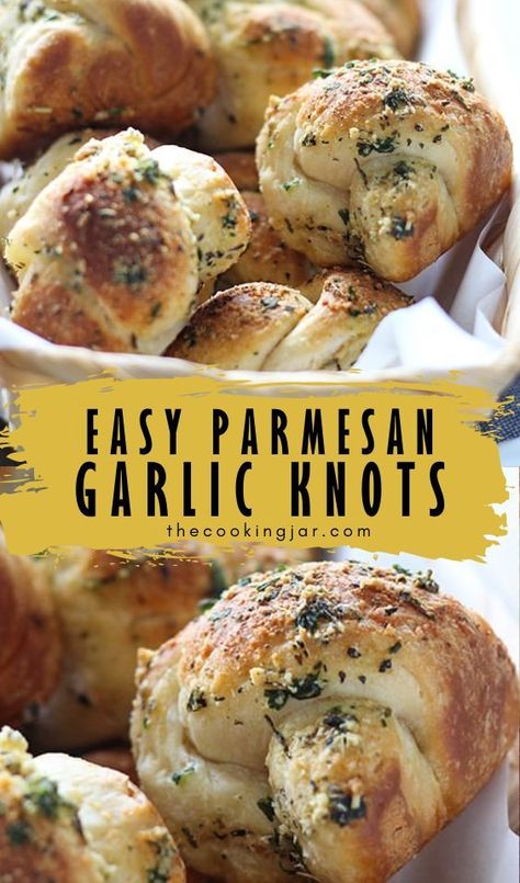 These easy Parmesan garlic knots are buttery and fluffy. Made from refrigerated buttermilk biscuits and brushed generously with garlic Parmesan herbed butter before and after it’s baked for some extra garlicky goodness. Garlic Knots Recipe, Homemade White Bread, Easy Cheese Recipes, Tasty Bread Recipe, Garlic Knots, Easy Butter, Biscuit Dough, Easy Bread Recipes, Delicious Bread