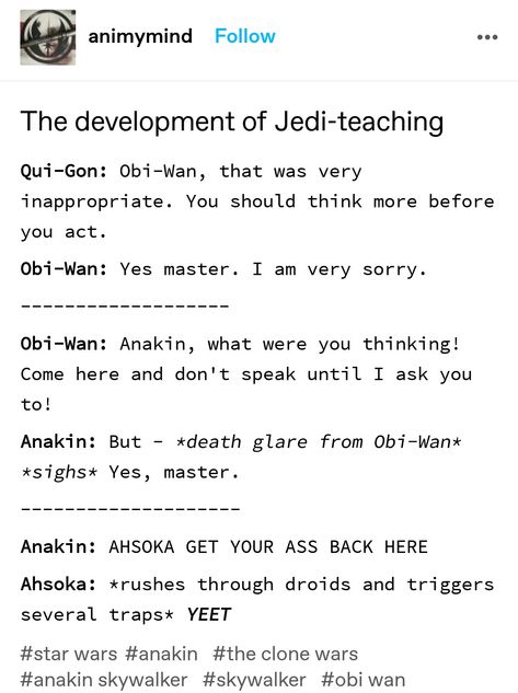 The Clone Wars Headcanons, Star Wars Anakin And Ahsoka, Ahsoka And The Clones, Anakin And Ahsoka Funny, Anakin Headcanon, Mandalorian Headcanon, Ahsoka And Clones, Anakin Skywalker Headcanon, Star Wars Rebels Headcanons