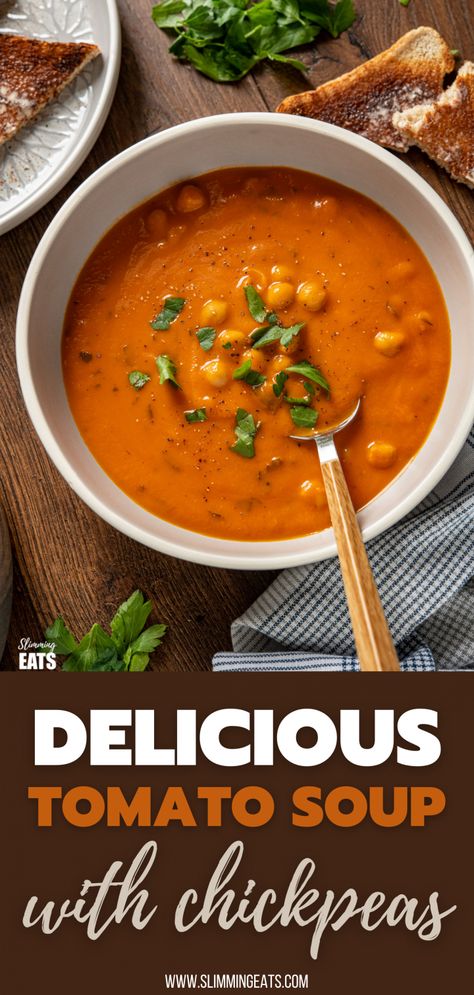 Soups Using Fresh Tomatoes, Dried Chickpea Soup Recipes, Tomato Garbanzo Soup, Chickpea And Tomato Soup, Chick Pea Soup Tomato, Tomato Soup Protein, Chickpea Tomato Soup, Protein Tomato Soup, High Protein Tomato Soup