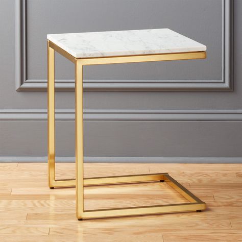 Smart Brass C Table with White Marble Top + Reviews | CB2 Bone Inlay Side Table, Bronze Side Table, White Marble Side Table, Round Wood Side Table, Marble Top Side Table, Marble Round Coffee Table, C Table, Brass Coffee Table, Marble Side Tables