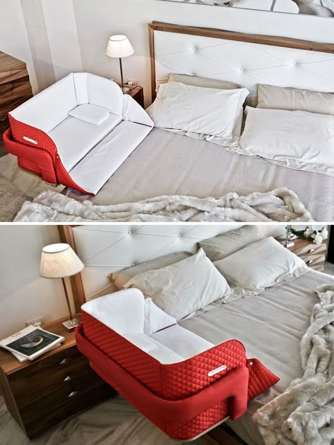 Portable Baby Crib You Can Attach To Your Bed Co Sleeper Bed, Portable Baby Cribs, Baby Co Sleeper, Co Sleeper, Baby Life Hacks, Baby Gadgets, Baby Crib Bedding, Cunas Para Bebes, Baby Necessities