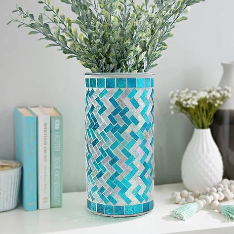 Mosaic Glass Vase $98.83 bit.ly/3hCYQMU Iridescent Mosaic, Shell Mosaic Tile, Cheap Vases, Mosaic Pots, Mosaic Vase, Mosaic Flower Pots, Shell Mosaic, Ceramic Planter Pots, Mosaic Tile Art