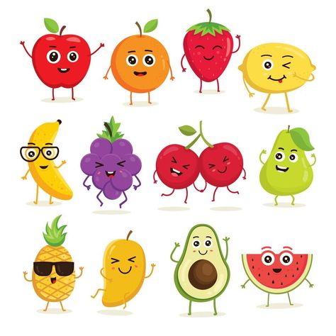 Fruit Images, Nagomi Art, Vegetable Cartoon, Kawaii Fruit, Fruit Cartoon, Cartoon Fruit, Fruit Vector, Funny Fruit, Fruits Images