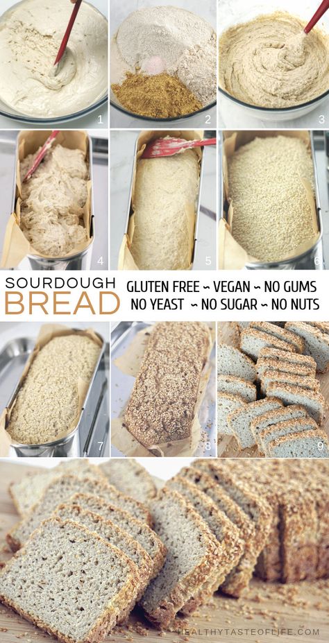 Gluten Free Sourdough Bread | Vegan, Yeast Free, Gum Free |Healthy Taste Of Life Gluten Free Sourdough Bread Recipe, Sugar Free Bread, Gluten Free Vegan Bread, Gluten Free Sourdough Starter, Gluten Free Sourdough Bread, Yeast Free Breads, Gluten Free Sourdough, Gluten Free Recipes Bread, Sugar Free Vegan