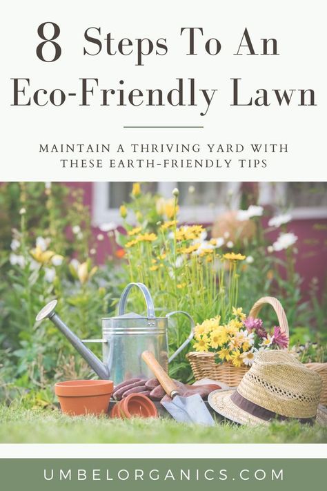 Gardening items on a green lawn with flowers Sustainable Tips, Garden Hose Storage, Garden Hoses, Yard Care, Lawn Maintenance, Garden Edging, Eco Friendly Living, Small Garden Design, Garden Fertilizer