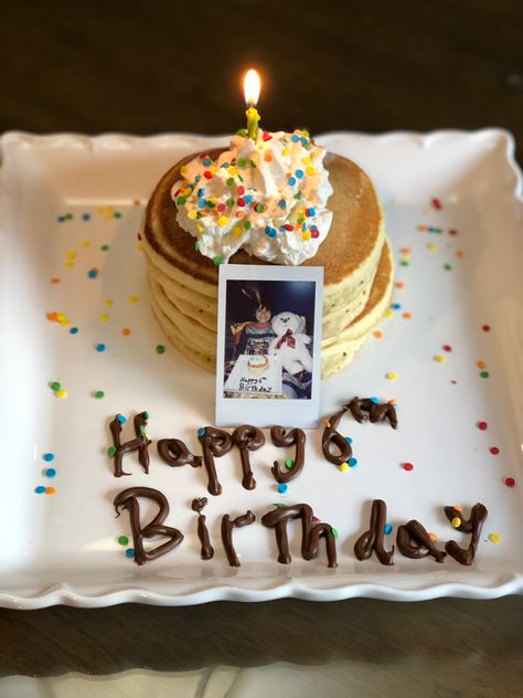 Birthday Pancakes Aesthetic, Happy Birthday Breakfast, Pancake Birthday Cake, Birthday Pancakes, Aquarium Architecture, Luxury Birthday Gifts, Backyard Birthday Parties, Backyard Birthday, Birthday Breakfast