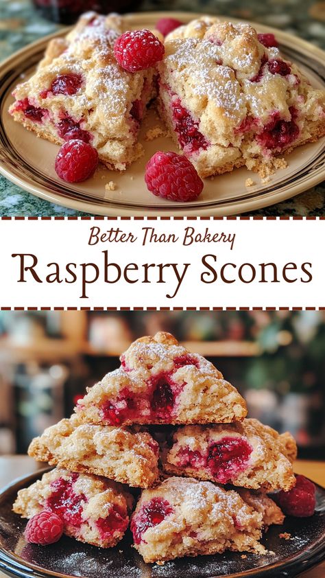 Breakfast Recipes: Better Than Bakery Raspberry Scones Frozen Raspberry Scones, Raspberry Jam Pastry, Scones Savory Recipe, Raspberry Jam Scones, Pioneer Woman Raspberry Scones, Fluffy Scones Recipe Easy, Sourdough Raspberry Scones, Christmas Scones Recipe Easy, Cake Mix Scones Recipe