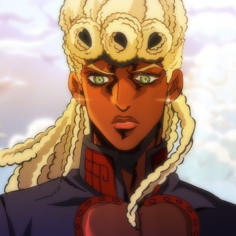 Black Giorno, Black Jojo Character, Jjba Narancia Pfp, Jojo Pfp Giorno, Black Jjba Pfp, Black Jjba Characters, Black Jojo Edits, Jojo Black Edit, Black Anime Character Edit