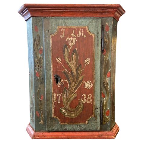 Folk Art Furniture, Venus Of Milo, Floral Motives, Painted Cupboards, French Sculptor, Painted Chest, Scandinavian Folk Art, Small Cabinet, 2 Shelves