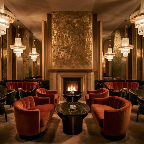 17 Glamorous Art Deco Lounge Ideas to Transform Your Space - Fabricerie Art Deco Hotel Design, 1920s Parlor Room, Art Deco Man Cave, Vip Lounge Design Luxury, Great Gatsby Interior, Art Deco Lounge Room, Hotel Lounge Interior, Luxury Hotel Lounge, Art Deco Hotel Room