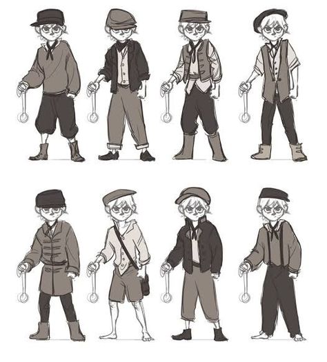 Adventure Clothes Drawing Male, Poor Clothes Drawing, Satchel Drawing Reference, 1920s Character Design Male, Village Clothes Drawing, 1960s Character Design, 1800s Character Design, Clothing Sketches, My Days