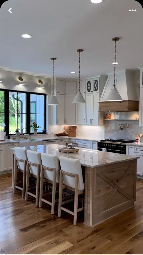 Mont Blanc Quartzite Countertops, Full Height Backsplash, Mont Blanc Quartzite, Beautiful Modern Farmhouse, Kitchen Layouts With Island, Lake House Kitchen, Kitchen Design With Island, Modern Farmhouse Kitchen, Kitchen Redesign