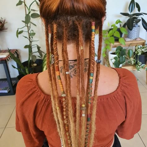 Dreads On Bottom Of Hair, Dreads Red Hair, Red Hair Dreadlocks, Under Dreads Hair, Dreads Decoration, Redhead Dreadlocks, Dreads Underneath Hair, Partial Dreads Placement, Half Head Dreads