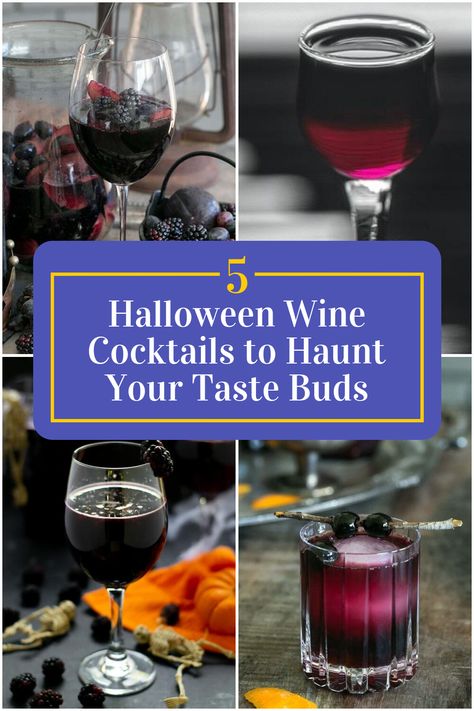 Collage of 4 halloween wine cocktails. Halloween Party Menu, Wine Cocktail Recipes, Cocktail Names, Halloween Wine, Halloween Cocktails, Festive Drinks, Wine Night, Halloween Drinks, Wine Cocktails