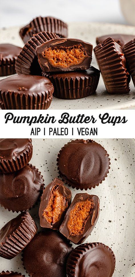 Chocolate Pumpkin Butter Cups (AIP, Paleo, Dairy & Nut-Free) - Unbound Wellness Unbound Wellness, Fun Dessert, Chocolate Pumpkin, Usa Food, Aip Paleo, Pumpkin Butter, Fall And Halloween, Healthy Sweets Recipes, Vegan Dessert Recipes