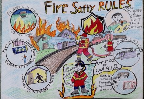 Fire Safety Poster Drawing, Fire Safety Poster, Fire Safety Week, Fire Kids, Safety Poster, Safety Week, Fire Drawing, Safety Posters, Fire Element