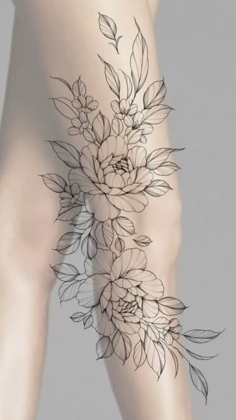 Flores Tattoo Mujer, Floral Hip Tattoo, Flower Leg Tattoos, Floral Back Tattoos, Chest Tattoo Ideas, Floral Thigh Tattoos, Chest Hair, Horoscope Tattoos, Flower Tattoo Drawings