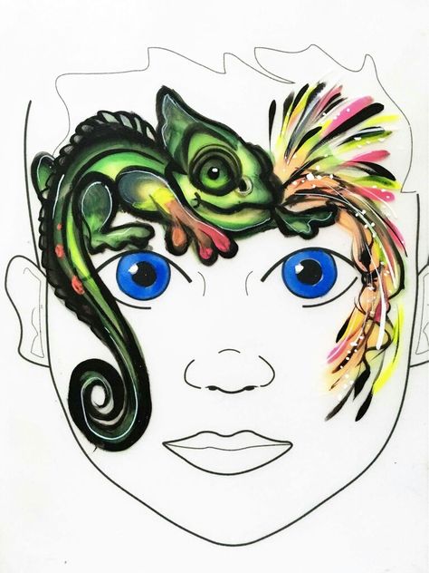 Chameleon Face Paint, Animal Face Paintings, Christmas Face Painting, Face Painting Easy, Face Painting Designs, Animal Faces, Fantasy Makeup, Mask Design, Small Designs